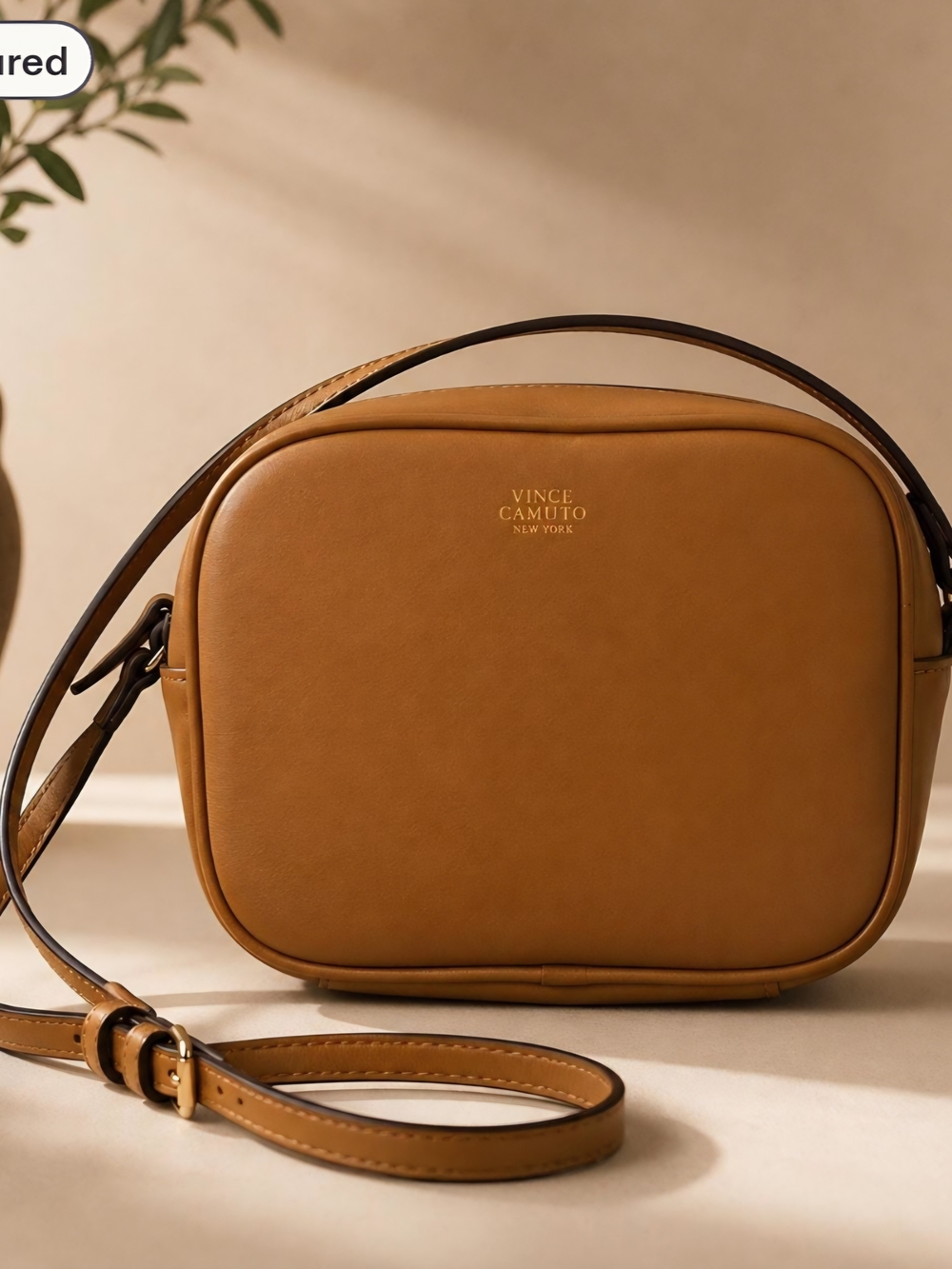 Vince Camuto Cognac Brown Crossbody Camera Bag Gold Hardware
